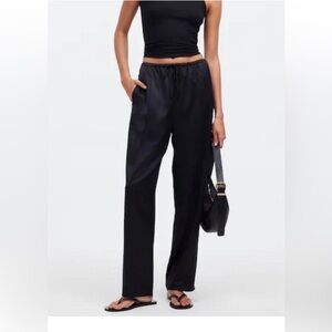 MADEWELL Pintucked Slim Pull-On Pants in Satin Black Size S